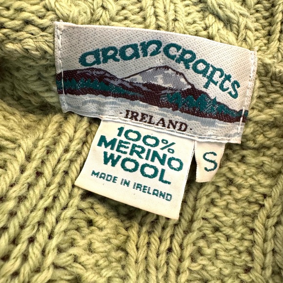Aran Crafts Green Cable Wool Knit Sweater Cardigan - Picture 13 of 14